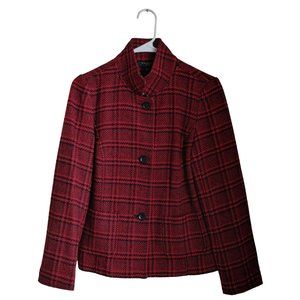 Talbots Petites Women's Blazer Jacket Wool Blend Red Black Classic Plaid Size 8P